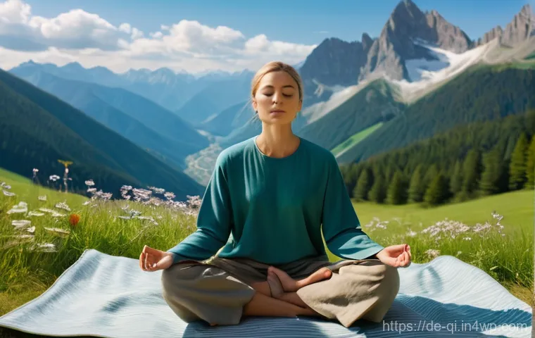 명상 여행의 심리적 이점 - **Prompt 1: Serene Mountain Meditation**
    "A peaceful scene showing a person, appearing to be in ...