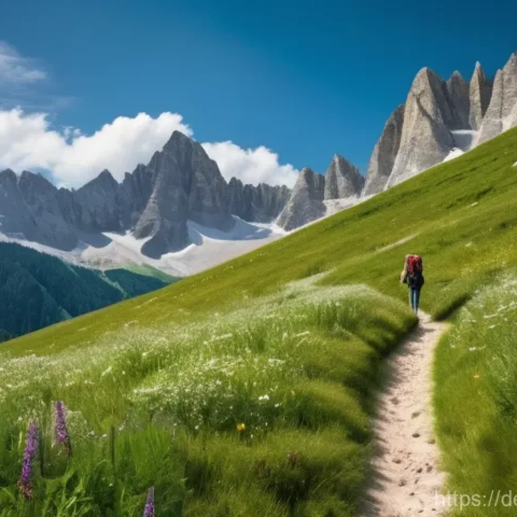 명상적 여행을 위한 새로운 시도 - **Prompt:** A serene, gender-neutral adult person is mindfully hiking on a winding dirt path through...