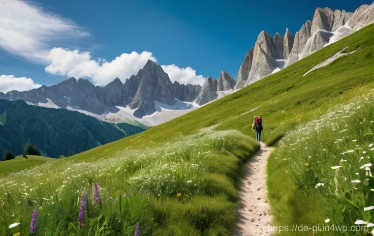 명상적 여행을 위한 새로운 시도 - **Prompt:** A serene, gender-neutral adult person is mindfully hiking on a winding dirt path through...