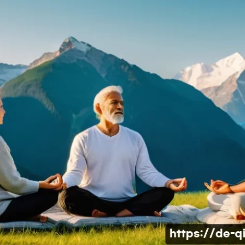 명상적 여행을 위한 커뮤니티 활용 - A diverse group of adults, ranging from young adults to seniors, participates in a mindful group med...