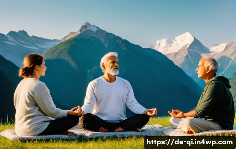 명상적 여행을 위한 커뮤니티 활용 - A diverse group of adults, ranging from young adults to seniors, participates in a mindful group med...