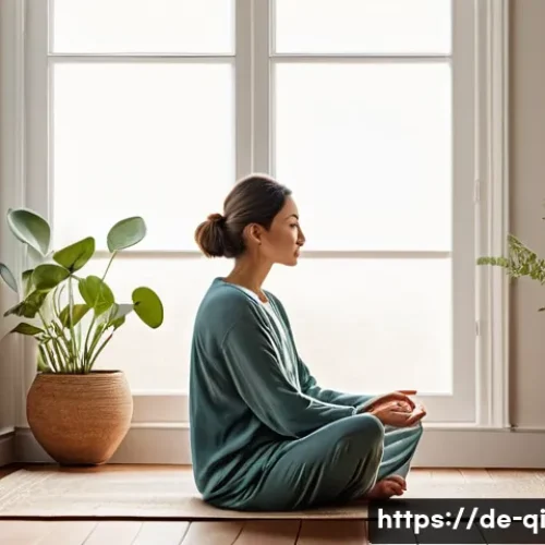 명상적 여행의 경험과 감정 - **Prompt: Serene Morning Mindfulness at Home**
    "A woman in her early 30s, with a gentle and peac...