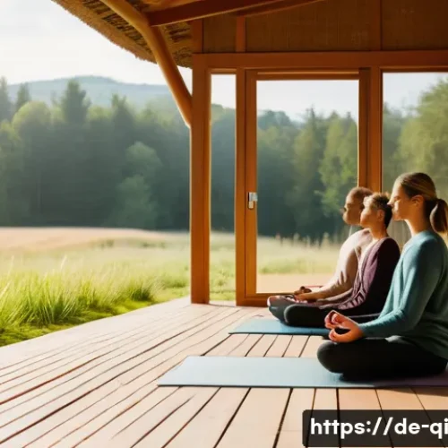 Home 31 명상적 여행의 재정적 고려 사항 - A serene meditation retreat setting in the German countryside during early morning light, featuring ...