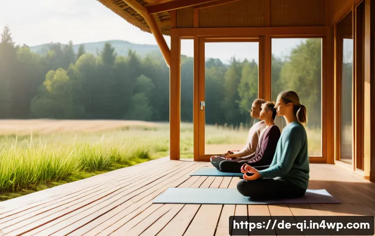 명상적 여행의 재정적 고려 사항 - A serene meditation retreat setting in the German countryside during early morning light, featuring ...